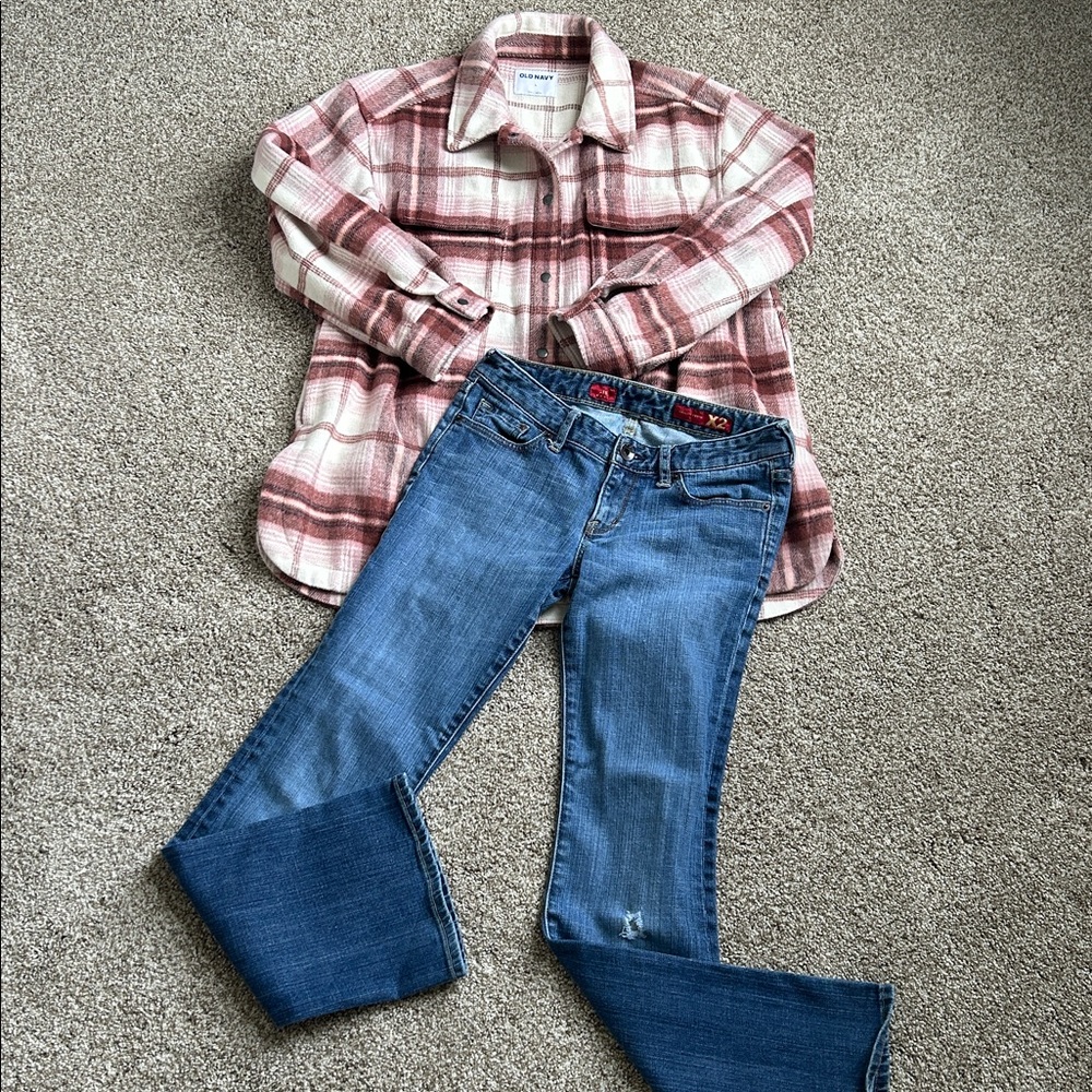 Women’s Old Navy Pink/Maroon/Cream Plaid Flannel Shacket Size L